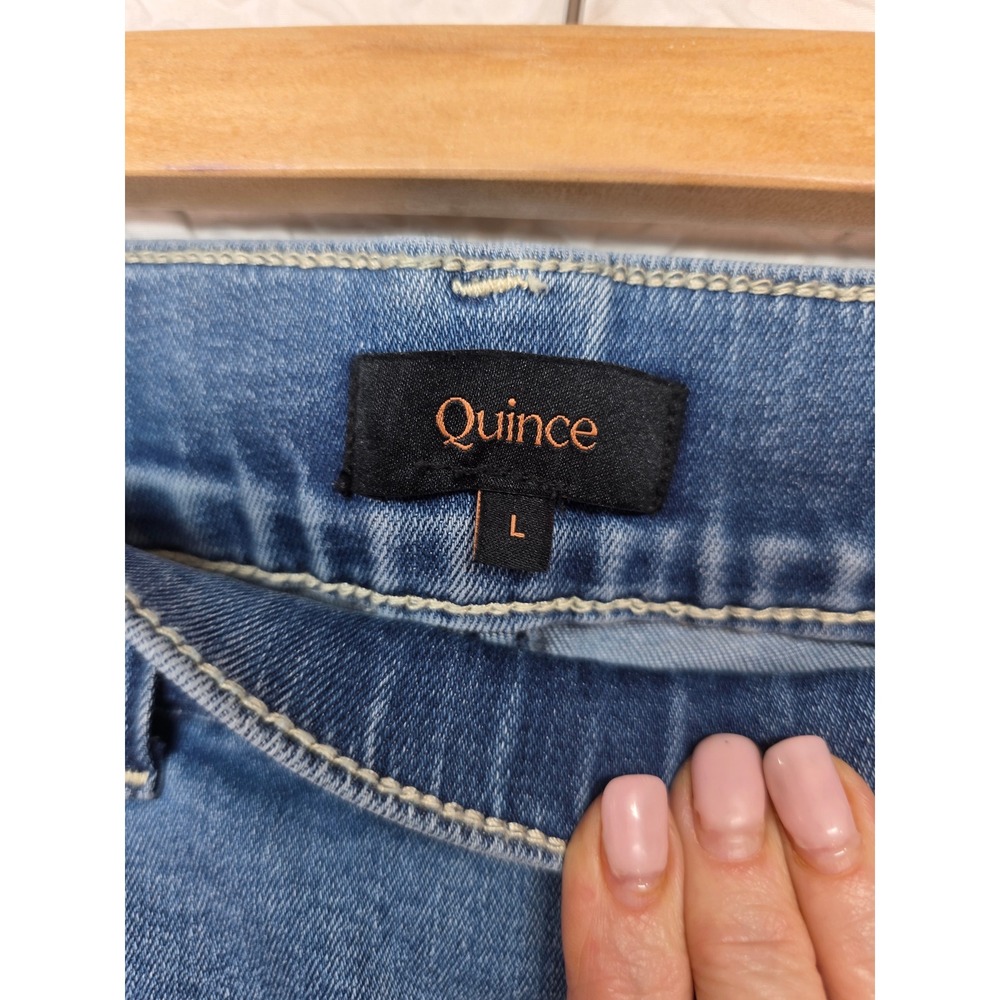 Quince Nina Pull on Stretch Flare Jeans Women Size L Laguna Blue Excellent Denim - Picture 2 of 12